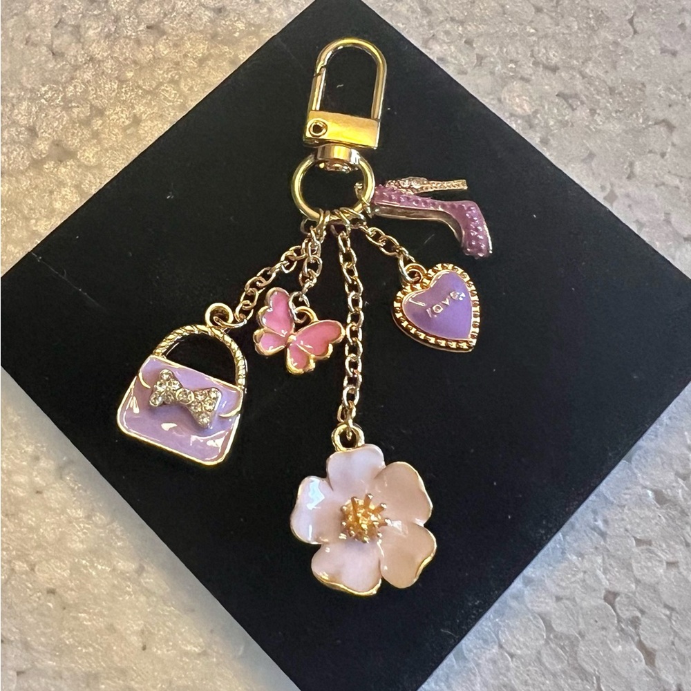 Purple Floral Bag Charm